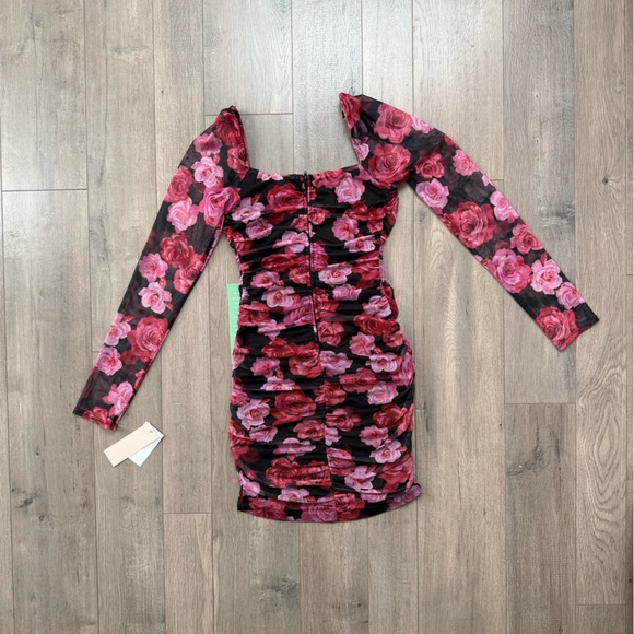 Pink and Red Floral Long Sleeve Mini Dress - Picture 12 of 13